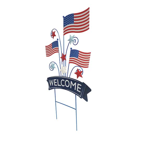 Red, White & Blue 32" Welcome Stars & Stripes Metal Yard Stake by Celebrate It™